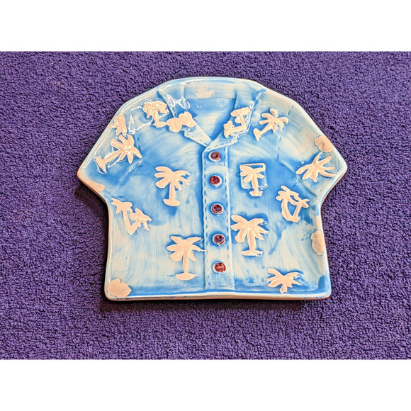 Tiki Plates Dessert Salad Appetizer Shirt Hawaiian Ceramic 7 x 7" EUC - Picture 4 of 7